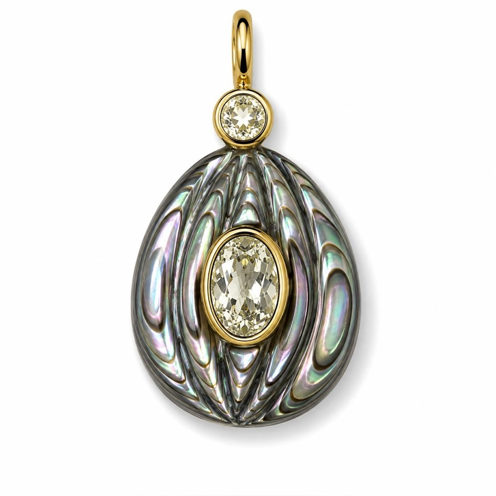 Natural Abalone Stone And Topaz Charm 925 Silver And Gold Plating